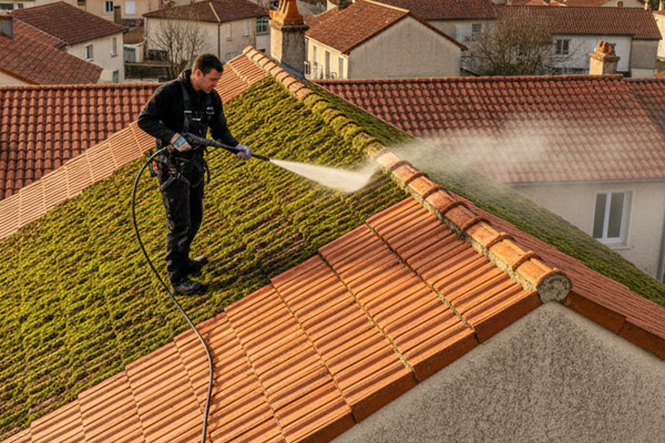 Application de traitement hydrofuge sur toiture